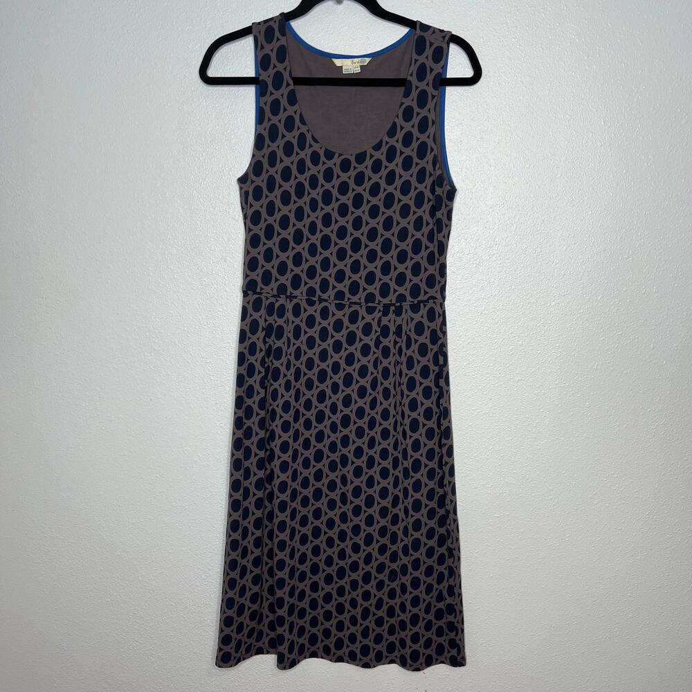 Boden Shift Dress Blue Taupe Circle Geometric Scoop Neck Sleeveless Sz 6L